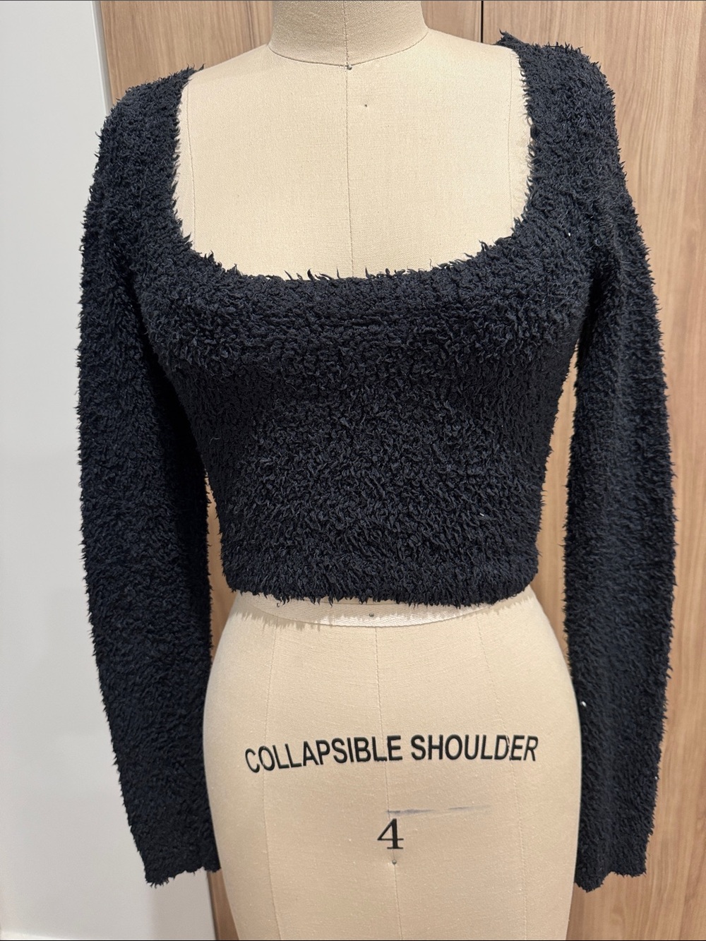 SKIMS Black Fuzzy Cropped Long-Sleeve Top